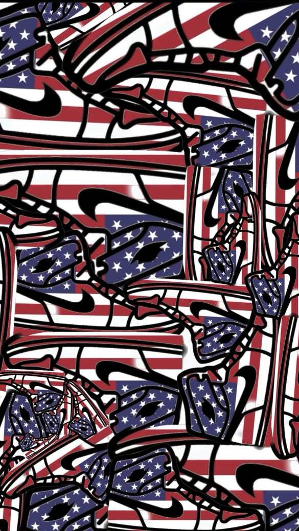 American flag pattern on Nike sneaker silhouettes representing local sneaker shops in LA culture