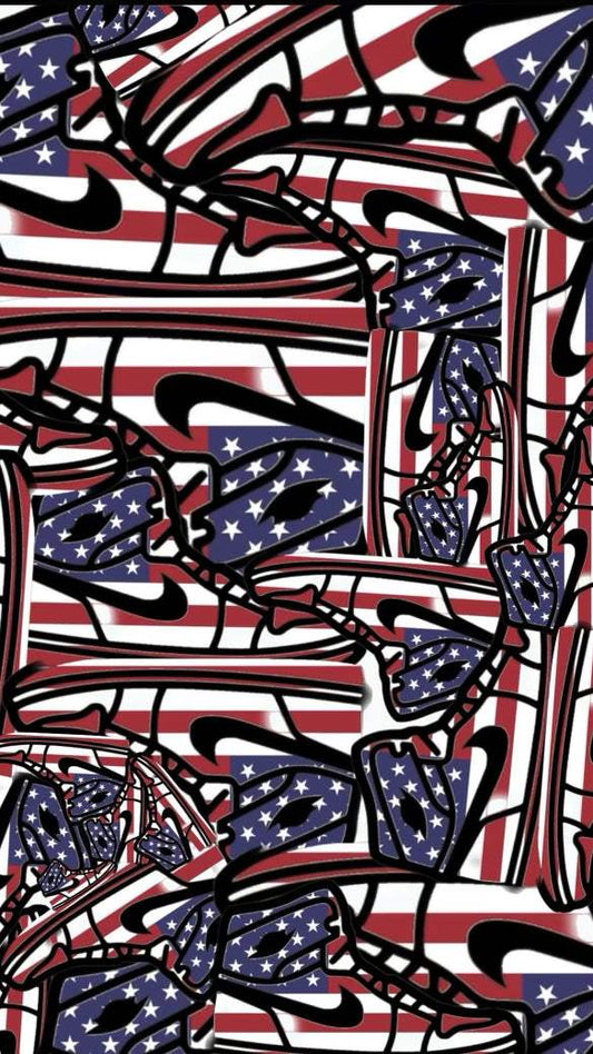 American flag pattern on Nike sneaker silhouettes representing local sneaker shops in LA culture
