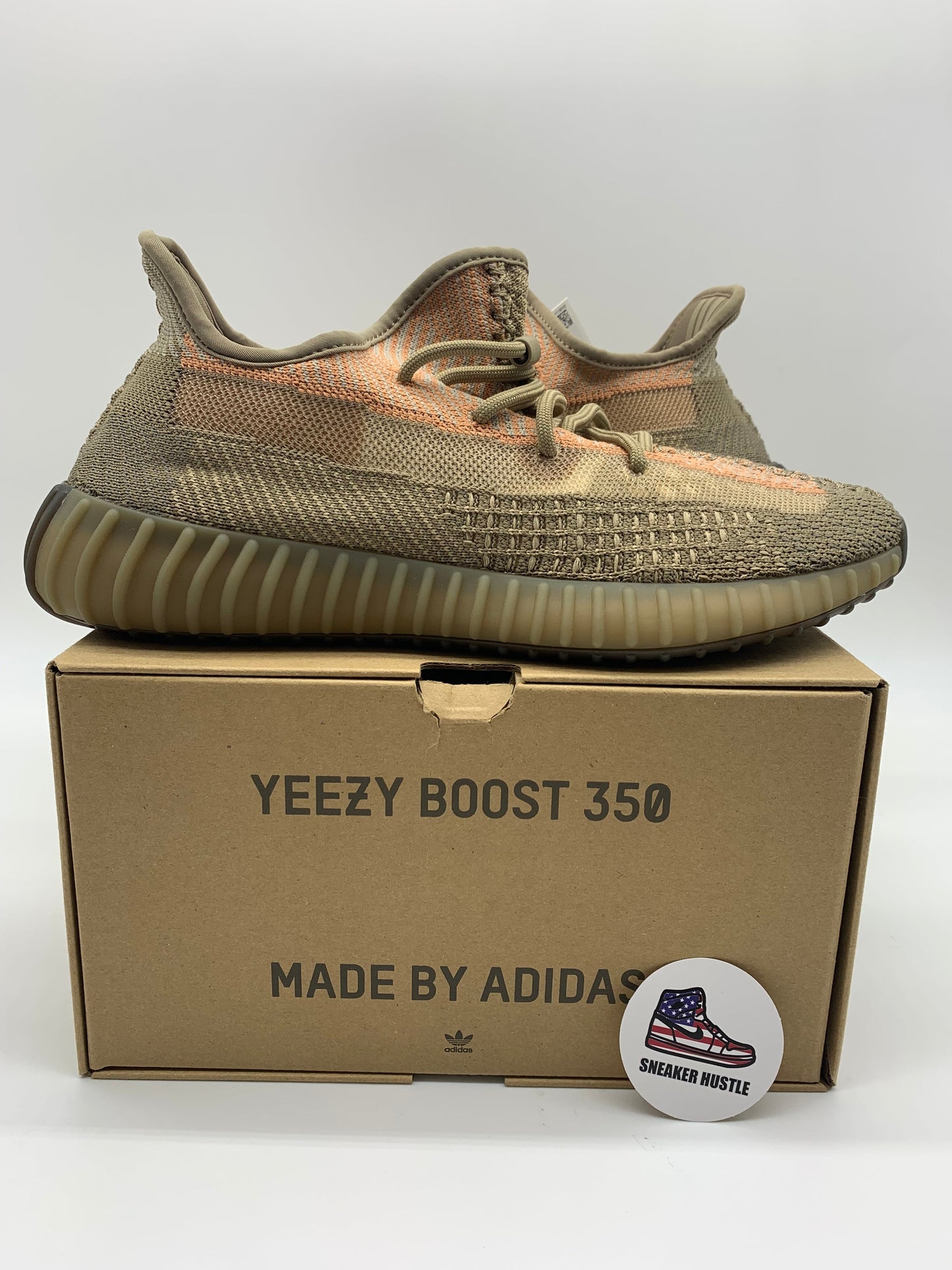 adidas Yeezy Boost 350 V2 Sand Taupe sneaker on Yeezy Boost 350 box