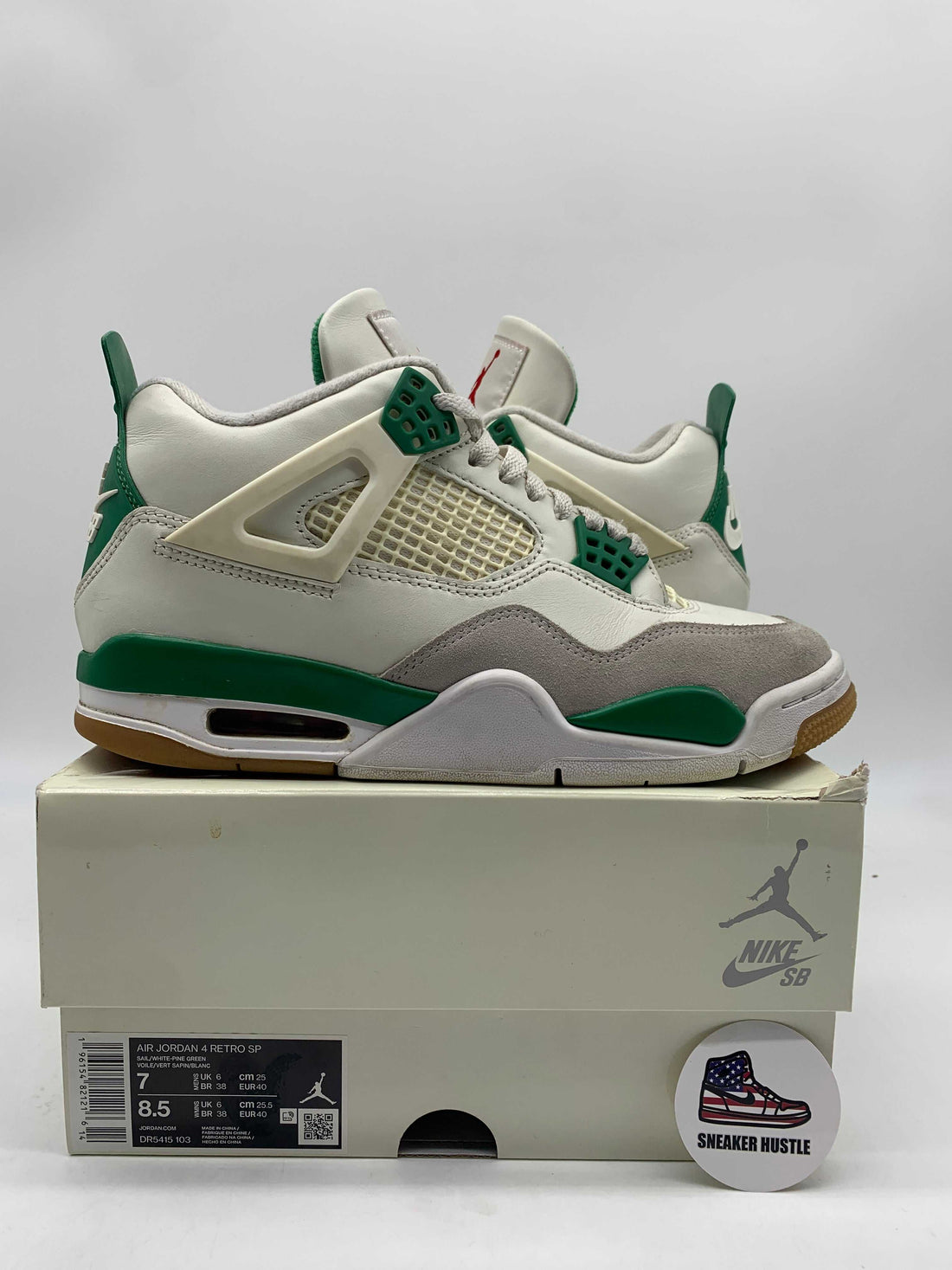 Air Jordan 4 Retro SP sneakers in white and green on Nike SB box for Sneaker Style 101 guide