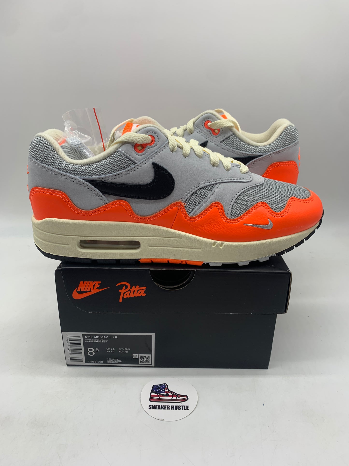 Nike Air Max 1 Patta Waves Hyper Crimson Pure Platinum (With Bracelet)