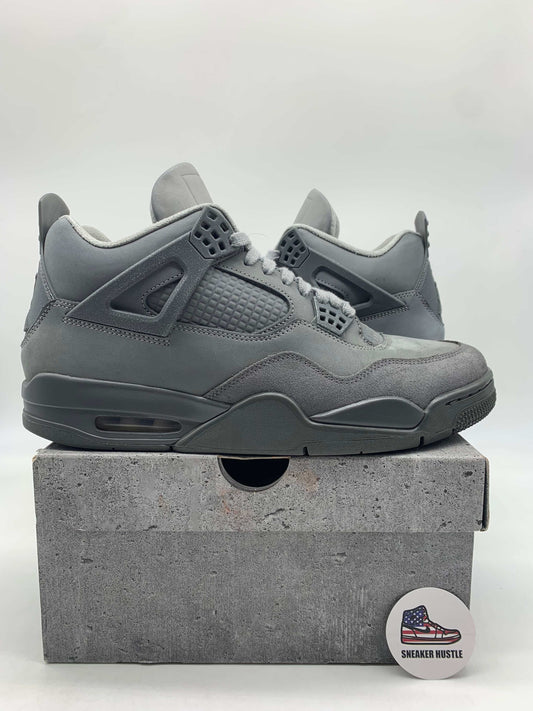 Jordan 4 Retro SE Paris Olympics Wet Cement preowned size 11 sneakers on grey cement box