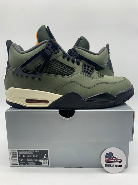 Preowned Jordan 4 Retro OG SP Undefeated sneakers size 10.5 in olive green on gray box