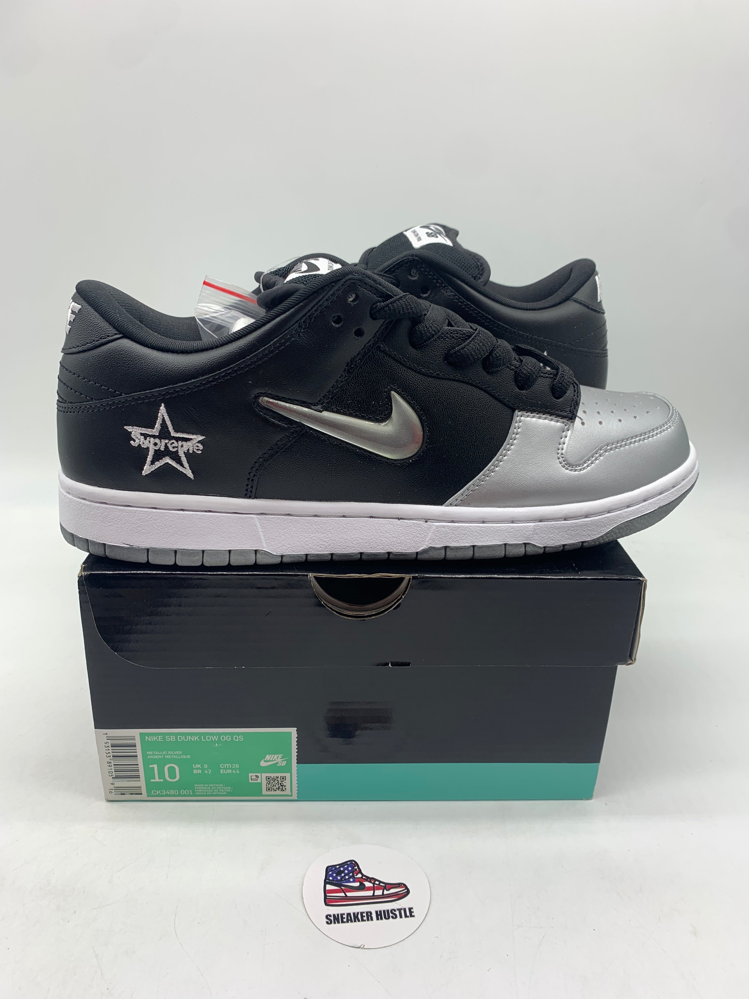Nike SB Dunk Low Supreme Jewel Swoosh Silver – Sneaker Hustle USA
