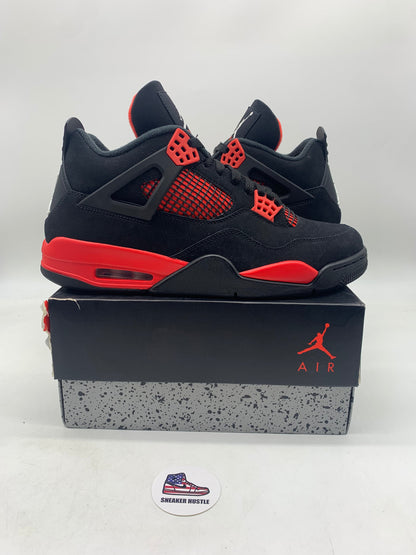 Jordan 4 Retro Red Thunder sneakers in black and red on original box, size 11, new condition